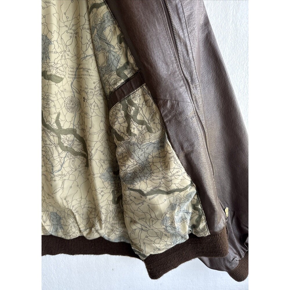 VTG 80s Marco Morani A-2 Brown Leather Bomber Jacket Map Lined Men's 2XL XXL - Picture 7 of 11